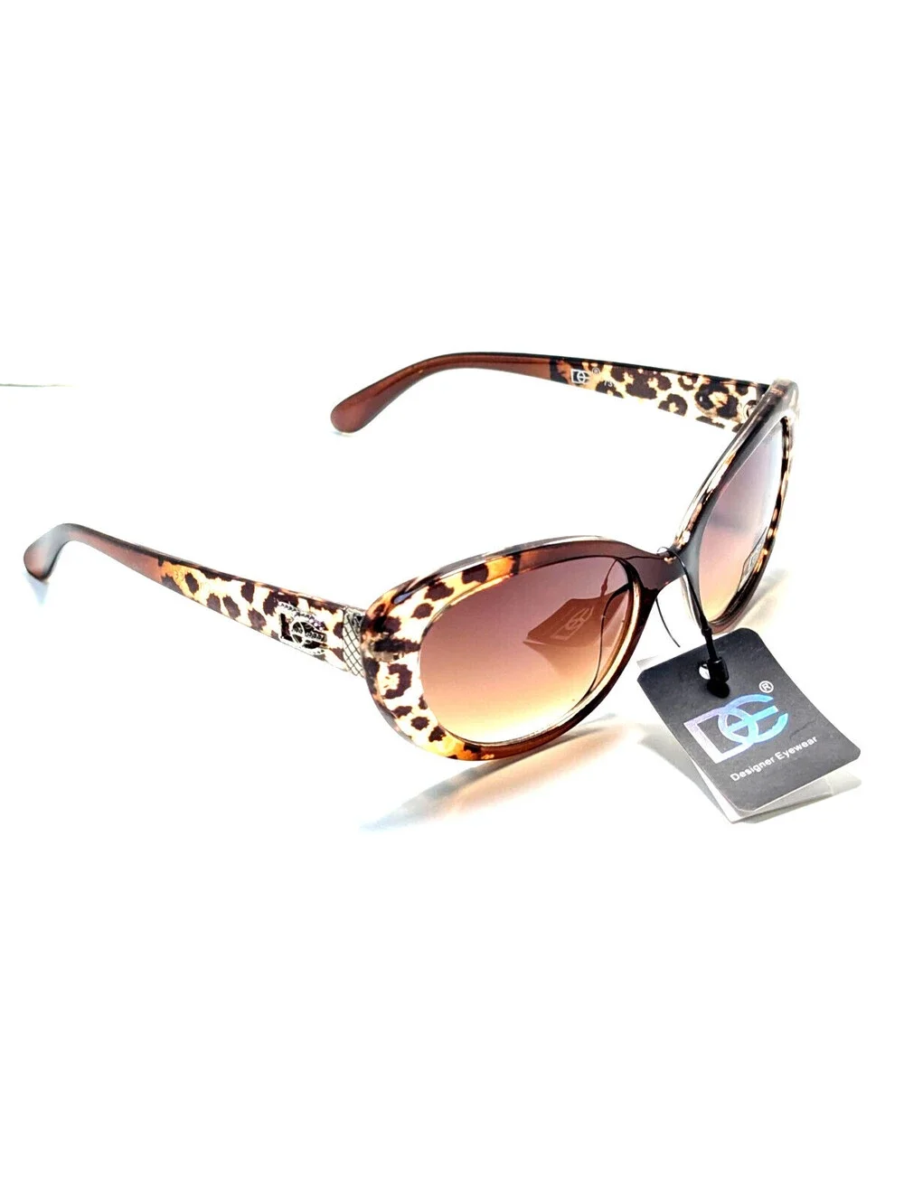 Designer Eyewear 737 Brown Gradient UV Leopard Print Cat Eye Women’s Sunglasses